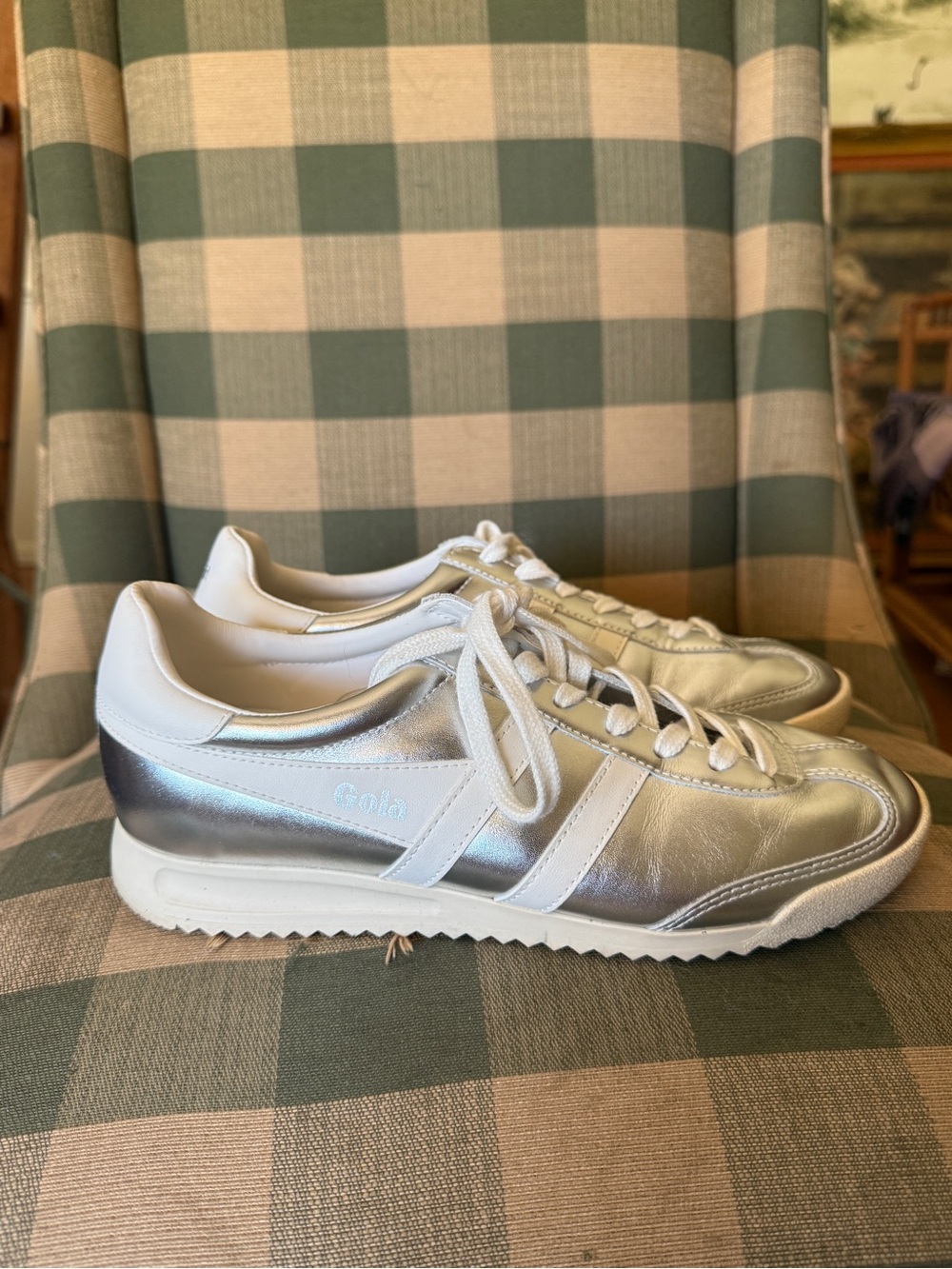 Gola Silver and White Leather Sneakers - Picture 3 of 8